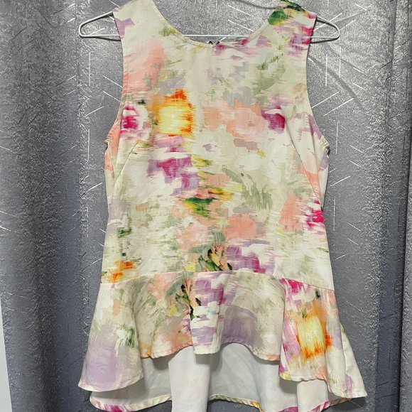 H&M Cute Pastel Abstract Peplum Sleeveless High-Low Zip Up Top / Blouse - Sz 6 - Picture 1 of 4